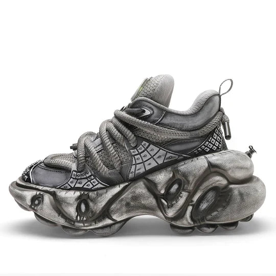 GRAY SILVER DULL COLOR WIDE SNEAKERS