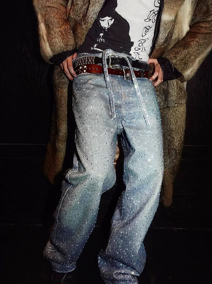RHINESTONES DENIM PANTS