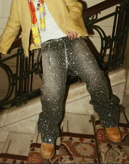 RHINESTONES DENIM PANTS