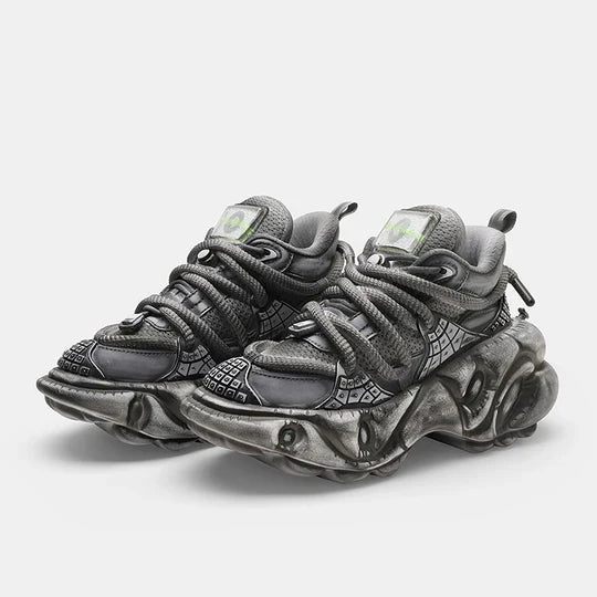 GRAY SILVER DULL COLOR WIDE SNEAKERS