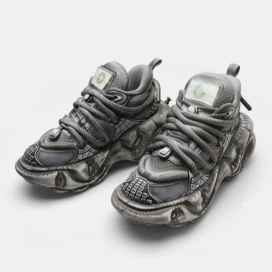 GRAY SILVER DULL COLOR WIDE SNEAKERS