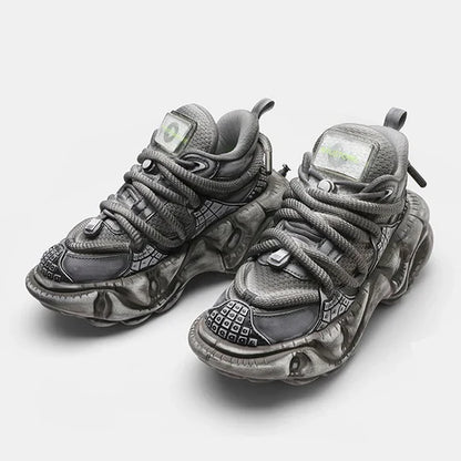 GRAY SILVER DULL COLOR WIDE SNEAKERS