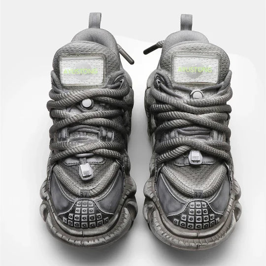 GRAY SILVER DULL COLOR WIDE SNEAKERS