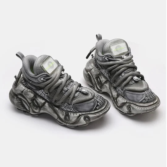 GRAY SILVER DULL COLOR WIDE SNEAKERS