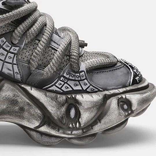 GRAY SILVER DULL COLOR WIDE SNEAKERS