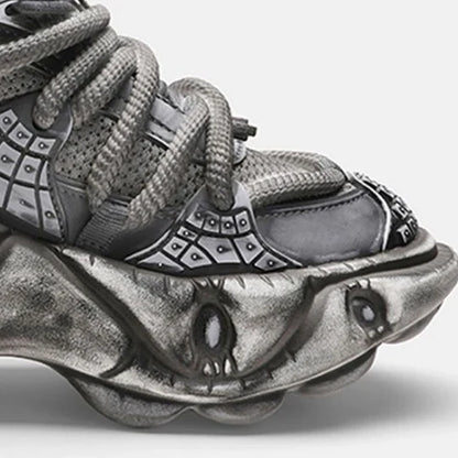 GRAY SILVER DULL COLOR WIDE SNEAKERS