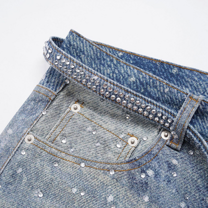 RHINESTONES DENIM PANTS