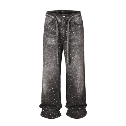 RHINESTONES DENIM PANTS